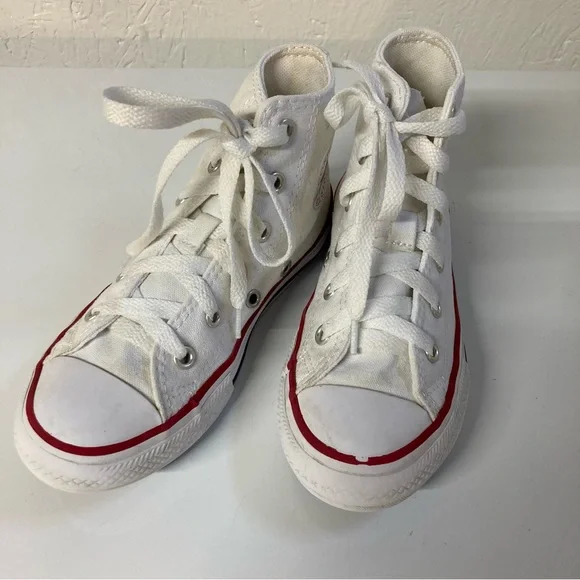 Converse Chuck Taylor All Star White Canvas High-Tops with Red and Blue Accents - Picture 4 of 16